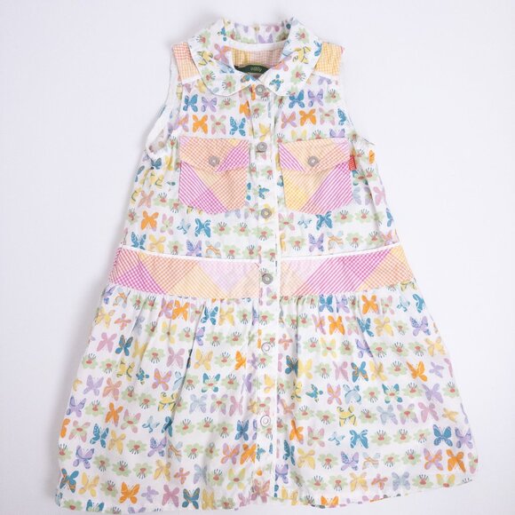 Oilily Butterfly Print Snap Front Sleeveless Shirt Dress White Multi Girls 3Y - Picture 1 of 11
